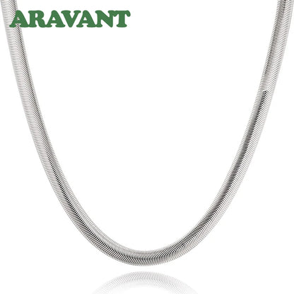 Aravant 925 Sterling Silver 16/18/20/22/24/26 Inch 6MM Flat Snake Chain Necklace For Women Men Fashion Wedding Jewelry