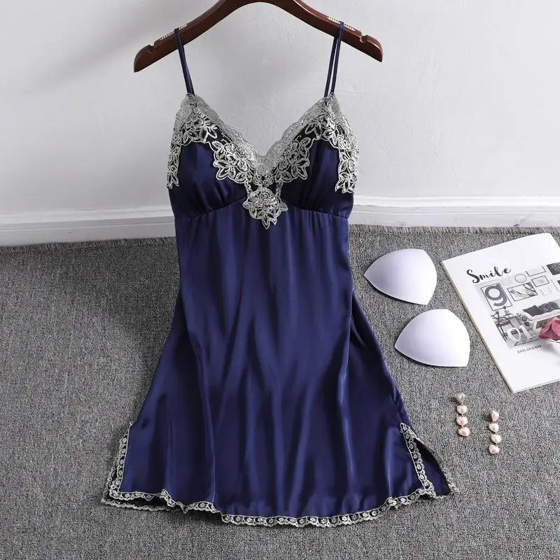 Summer New Satin 2PCS Pajamas Suit Strap Top&Shorts Lady Sexy Nightwear Sleepwear Lace Intimate Lingerie Nightgown Homewear