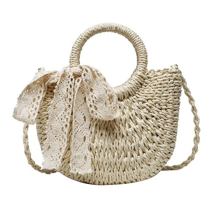 Yogodlns Handmade Half-Round Rattan Woven Straw Bag Summer Women Messenger Crossbody Bags Girls Small Beach Handbag New