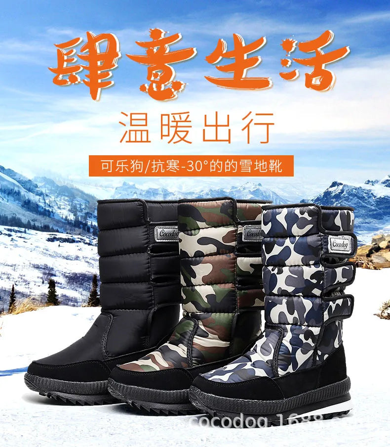 Men Boots platform women snow boots for men thick plush waterproof slip resistant winter Adult shoes Plus size 34 - 47 2019