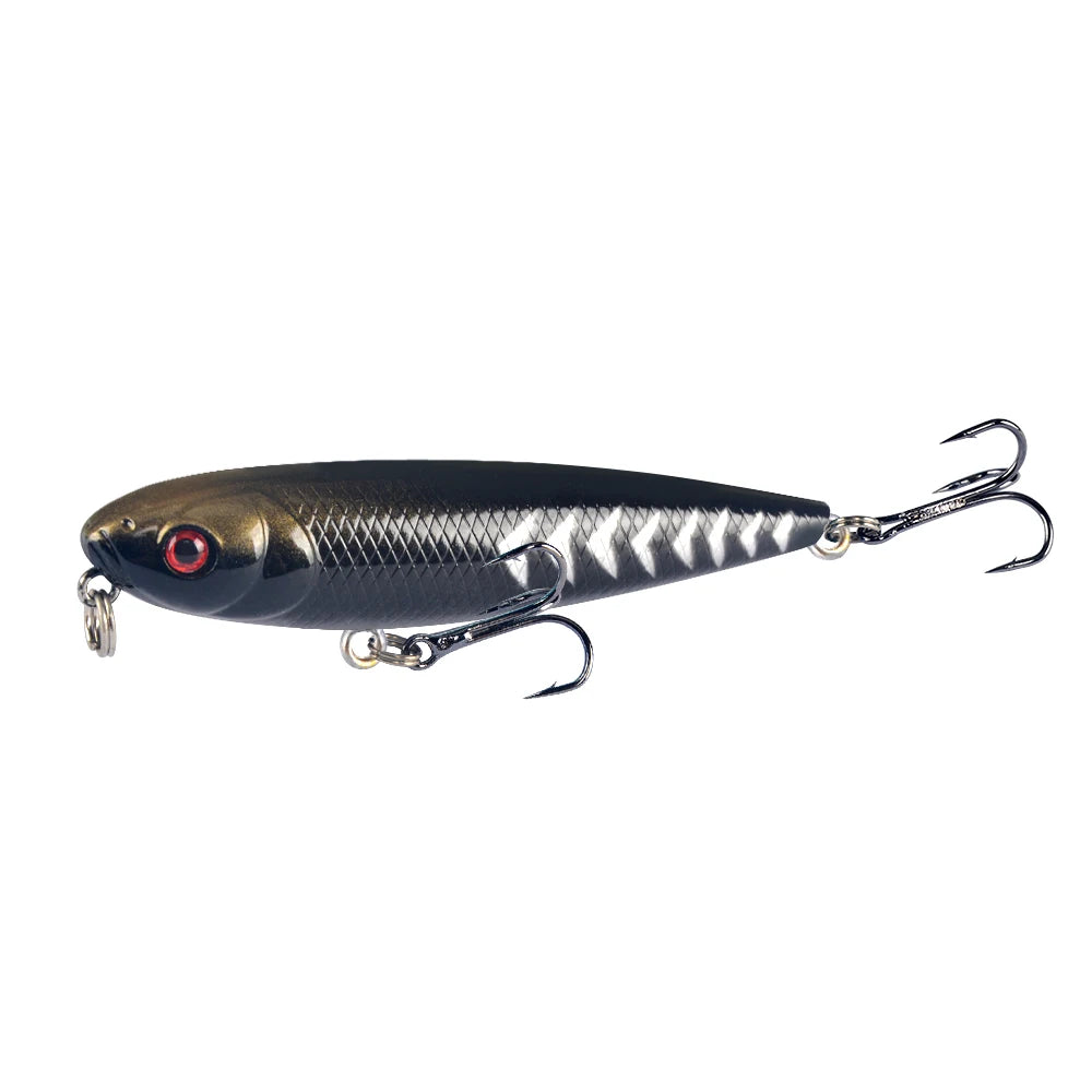 LINGYUE 1PCS Topwater Pencil Fishing Lure Hard Isca Artificial Plastic Bait 80mm 9.5g Leurre Peche Black Minnow Pike lures