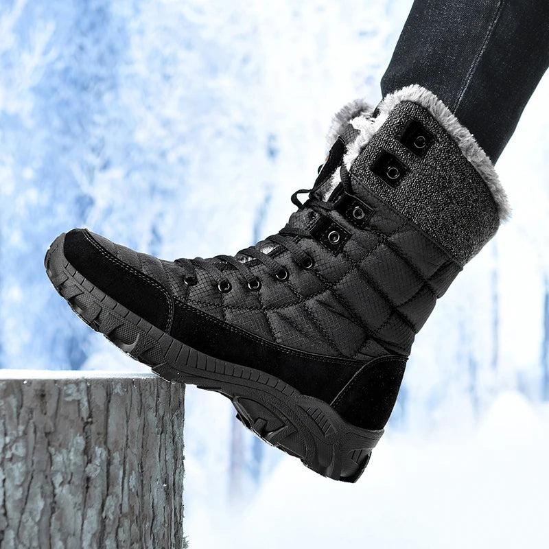 Men Winter Snow Boots Super Warm Men Hiking Boots High Quality Waterproof Leather High Top Big Size Men's Boots Outdoor Sneakers