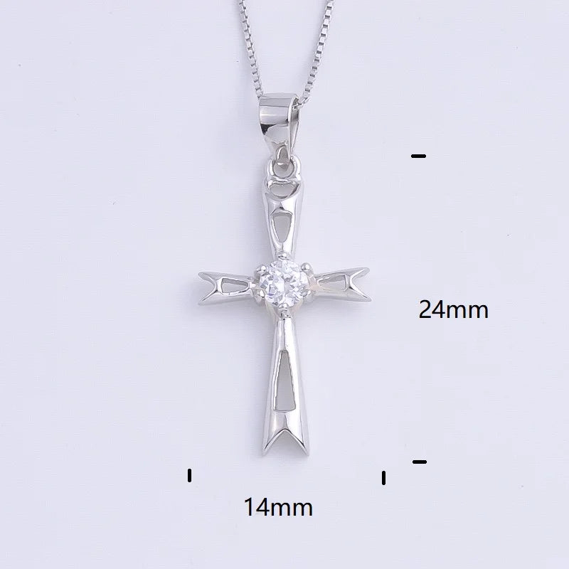 Pekurr 925 Sterling Silver Heart Zircon Templar Cross Necklaces For Women Long Chains Collar Pendants Trinket Jewelry Gift