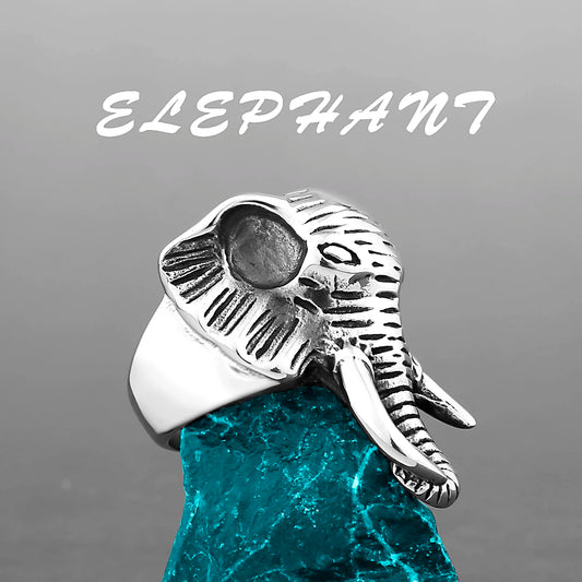 Stainless Steel Animal Elephant Ring Men's Domineering Large Finger Ring Jewelry Biker Personality Party Club Accessories