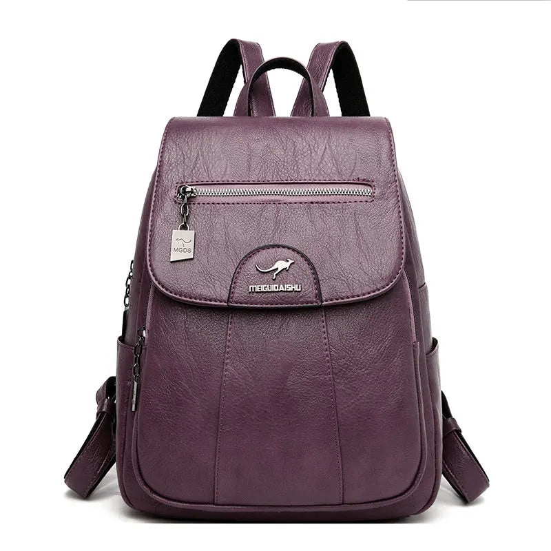 6 Colors Women 's Backpack 2024 New High Quality Soft Leather Leisure Travel Large Capacity School Bags for Teenage Girls Black