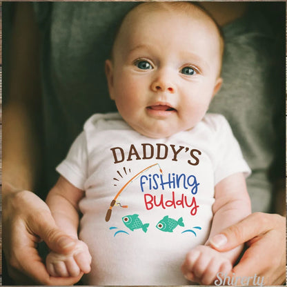 Cotton Newborn Baby Boy Girl Short Sleeve Romper Letter Print Daddy's Fishing Buddy Romper Outfits Summer Baby Clothes White