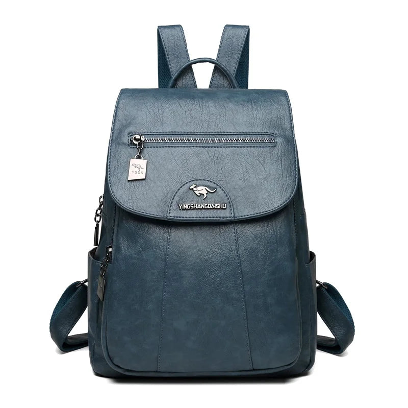 6 Colors Women 's Backpack 2024 New High Quality Soft Leather Leisure Travel Large Capacity School Bags for Teenage Girls Black