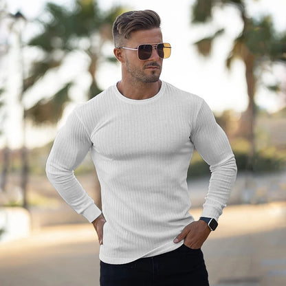 Winter Fashion Men's O-neck Sweaters Black Strips Knitted Pullovers Men Solid Casual Sweater Male Autumn Slim Fit Knitwear