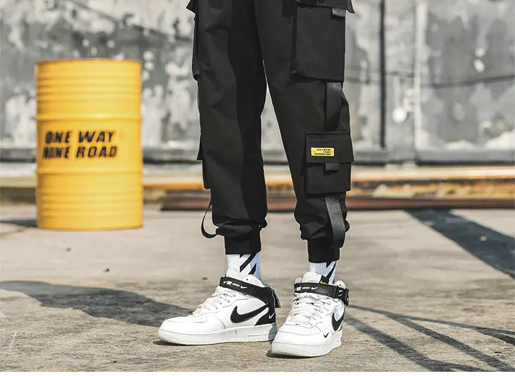 New Joggers Cargo Pants for Men Casual Hip Hop Pocket Male Trousers Sweatpants Streetwear Ribbons Techwear Pants