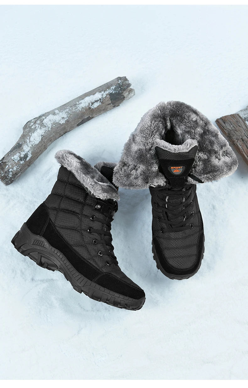 Men Winter Snow Boots Super Warm Men Hiking Boots High Quality Waterproof Leather High Top Big Size Men's Boots Outdoor Sneakers