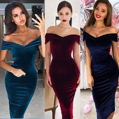 Ahagaga 2022 Spring Summer Dress Women Fashion Off the shoulder Short Sleeve Sexy Slash Neck Velvet Women Dresses Vestidos Robes