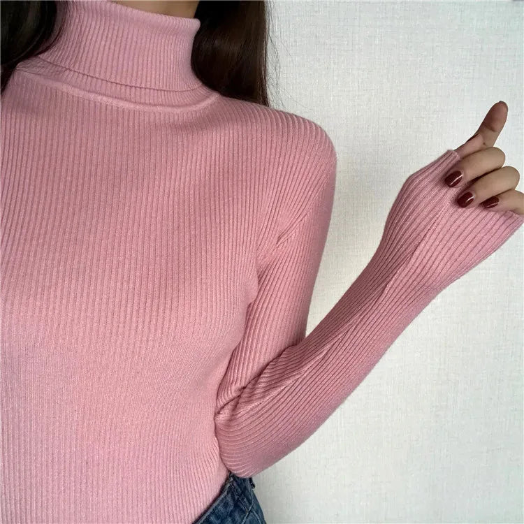 2025 Autumn Winter Thick Sweater Women Knitted Ribbed Pullover Sweater Long Sleeve Turtleneck Slim Jumper Soft Warm Pull Femme