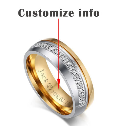 Vnox Wedding Ring for Women / Men Gold Color Love Engagement Couple Stainless Steel Lovers Jewlery Anniversary Gift US size