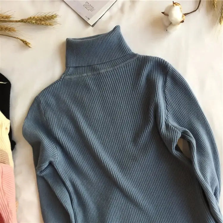 2025 Autumn Winter Thick Sweater Women Knitted Ribbed Pullover Sweater Long Sleeve Turtleneck Slim Jumper Soft Warm Pull Femme