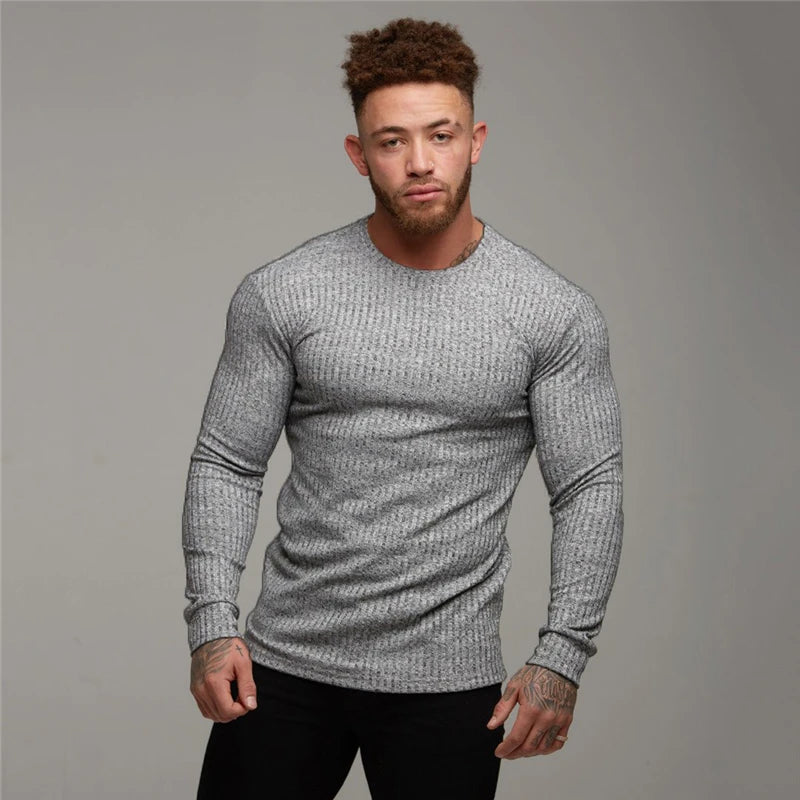 Winter Fashion Men's O-neck Sweaters Black Strips Knitted Pullovers Men Solid Casual Sweater Male Autumn Slim Fit Knitwear