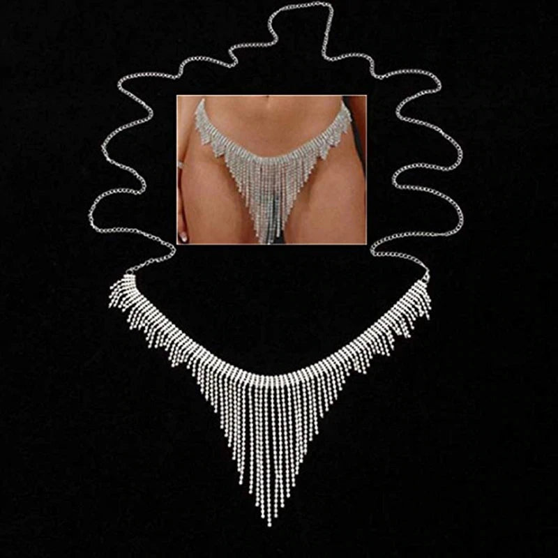 StoneFans Sexy Rhinestone Tassel Underwear Thong Panties For Women Crystal Body Chain Jewelry Hide-it Jewelry Valentine's Gift