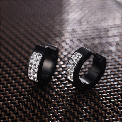 1 Pair Stainless Steel Ear Circle For Men Women Inlaid Rhinestone Crystal Anti-allergic Ear Buckle Earrings Fashion Ear Jewelry