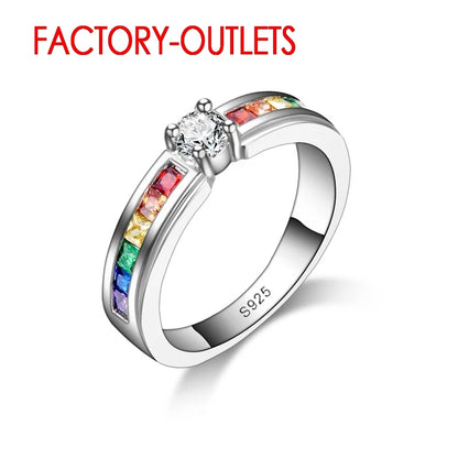 925 Sterling Silver Ring Fashion Jewelry Colourful Cubic Zirconia Tension Setting Women Girls Party Engagement Wholesale