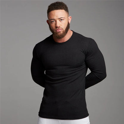 Winter Fashion Men's O-neck Sweaters Black Strips Knitted Pullovers Men Solid Casual Sweater Male Autumn Slim Fit Knitwear