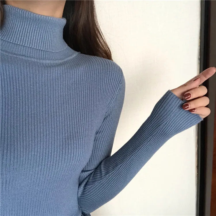 2025 Autumn Winter Thick Sweater Women Knitted Ribbed Pullover Sweater Long Sleeve Turtleneck Slim Jumper Soft Warm Pull Femme