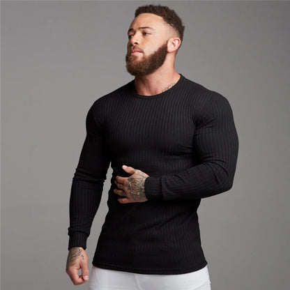 Winter Fashion Men's O-neck Sweaters Black Strips Knitted Pullovers Men Solid Casual Sweater Male Autumn Slim Fit Knitwear