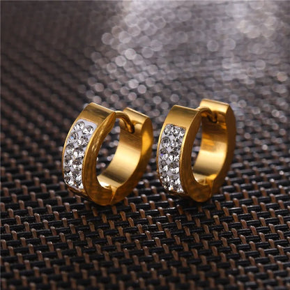 1 Pair Stainless Steel Ear Circle For Men Women Inlaid Rhinestone Crystal Anti-allergic Ear Buckle Earrings Fashion Ear Jewelry