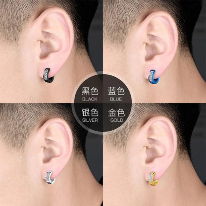 1 Pair Stainless Steel Ear Circle For Men Women Inlaid Rhinestone Crystal Anti-allergic Ear Buckle Earrings Fashion Ear Jewelry