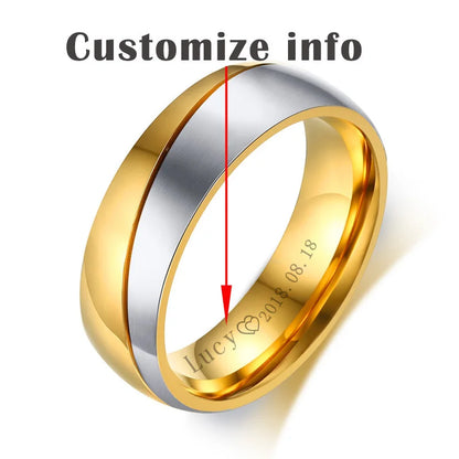 Vnox Wedding Ring for Women / Men Gold Color Love Engagement Couple Stainless Steel Lovers Jewlery Anniversary Gift US size