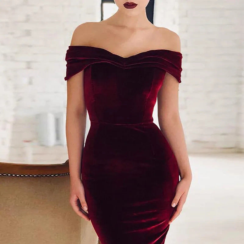 Ahagaga 2022 Spring Summer Dress Women Fashion Off the shoulder Short Sleeve Sexy Slash Neck Velvet Women Dresses Vestidos Robes