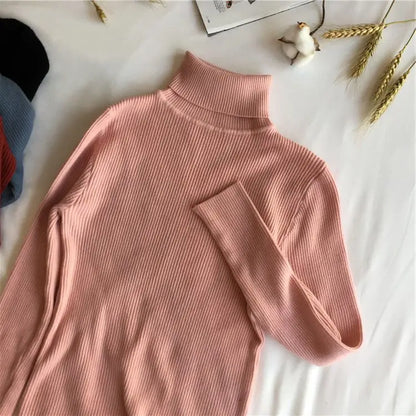 2025 Autumn Winter Thick Sweater Women Knitted Ribbed Pullover Sweater Long Sleeve Turtleneck Slim Jumper Soft Warm Pull Femme