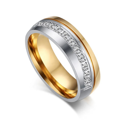 Vnox Wedding Ring for Women / Men Gold Color Love Engagement Couple Stainless Steel Lovers Jewlery Anniversary Gift US size