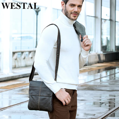 WESTAL Designer Men's Shoulder Bag Husband Gift Messenger Bag Men Genuine Leather Cover Crossbody Bags for Men Leather Flap 8006