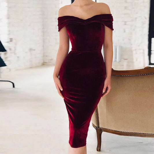 Ahagaga 2022 Spring Summer Dress Women Fashion Off the shoulder Short Sleeve Sexy Slash Neck Velvet Women Dresses Vestidos Robes