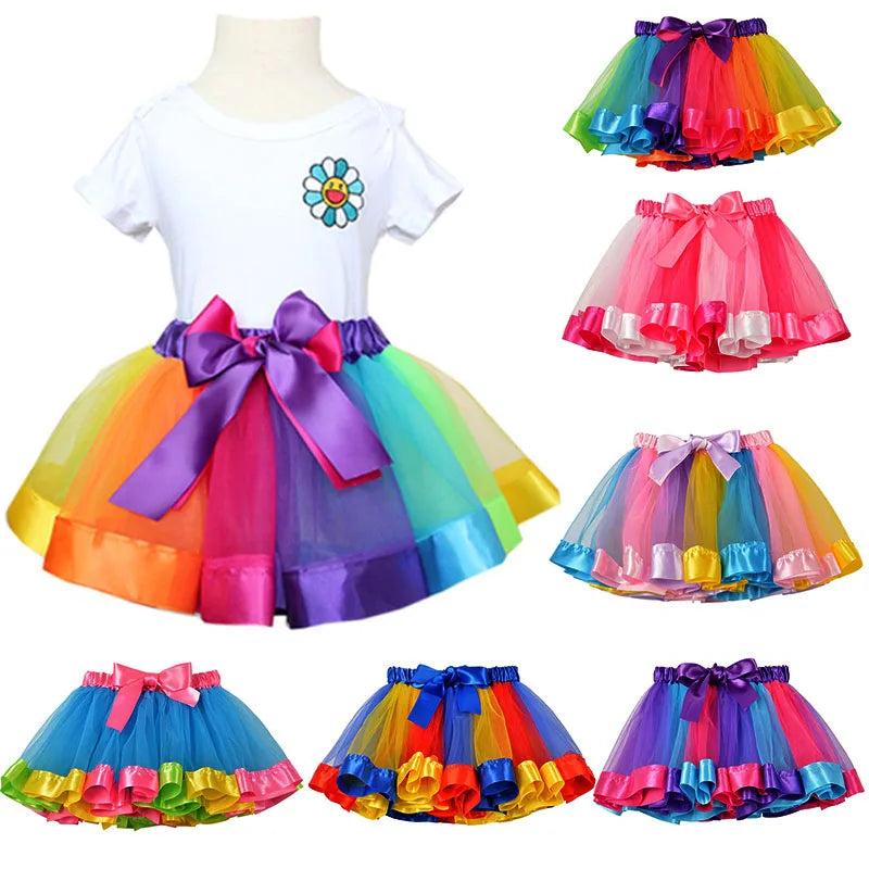 New Tutu Skirt Baby Girl Skirts 9M-8T Princess Mini Pettiskirt Party Dance Rainbow Tulle Skirts Girls Clothes Children Clothing