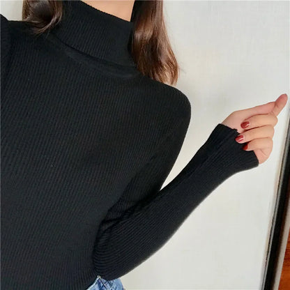 2025 Autumn Winter Thick Sweater Women Knitted Ribbed Pullover Sweater Long Sleeve Turtleneck Slim Jumper Soft Warm Pull Femme