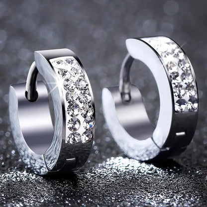 1 Pair Stainless Steel Ear Circle For Men Women Inlaid Rhinestone Crystal Anti-allergic Ear Buckle Earrings Fashion Ear Jewelry