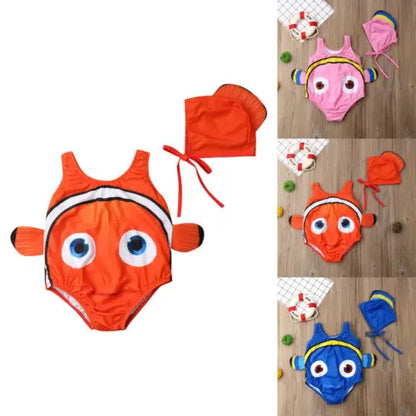 2PCS Kids Baby Girl Swimsuit Goldfish Swimwear Swimmable Costume+Swimming Hat 2019 New Cute High Quality Hot Sale