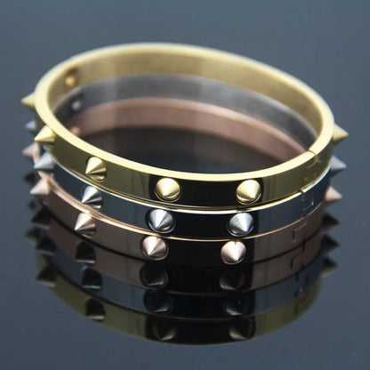 B36 Fashion love Punk Bracelet Retro Double Arrow Tapered Stainless Steel Color Gold Rivets Nail Cuff Bangle jewelry