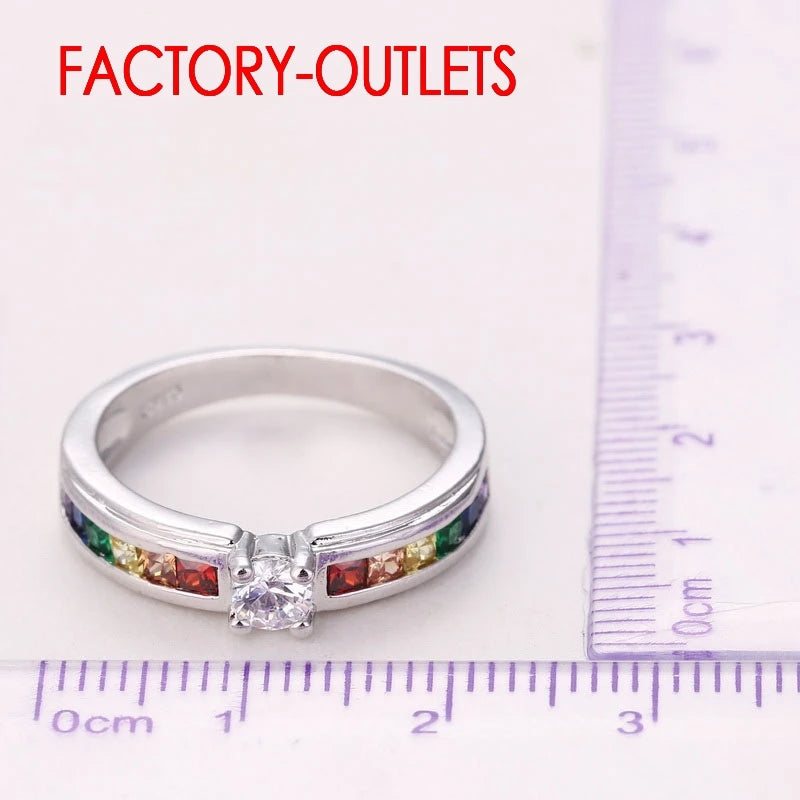 925 Sterling Silver Ring Fashion Jewelry Colourful Cubic Zirconia Tension Setting Women Girls Party Engagement Wholesale