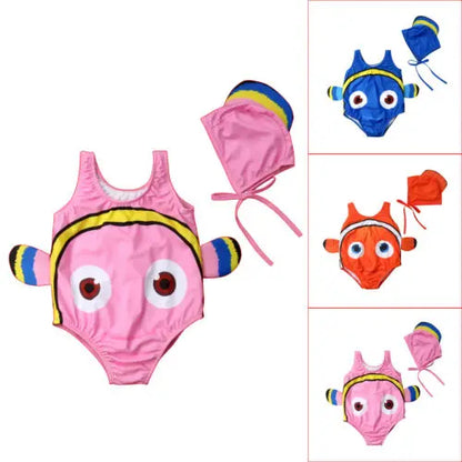 2PCS Kids Baby Girl Swimsuit Goldfish Swimwear Swimmable Costume+Swimming Hat 2019 New Cute High Quality Hot Sale