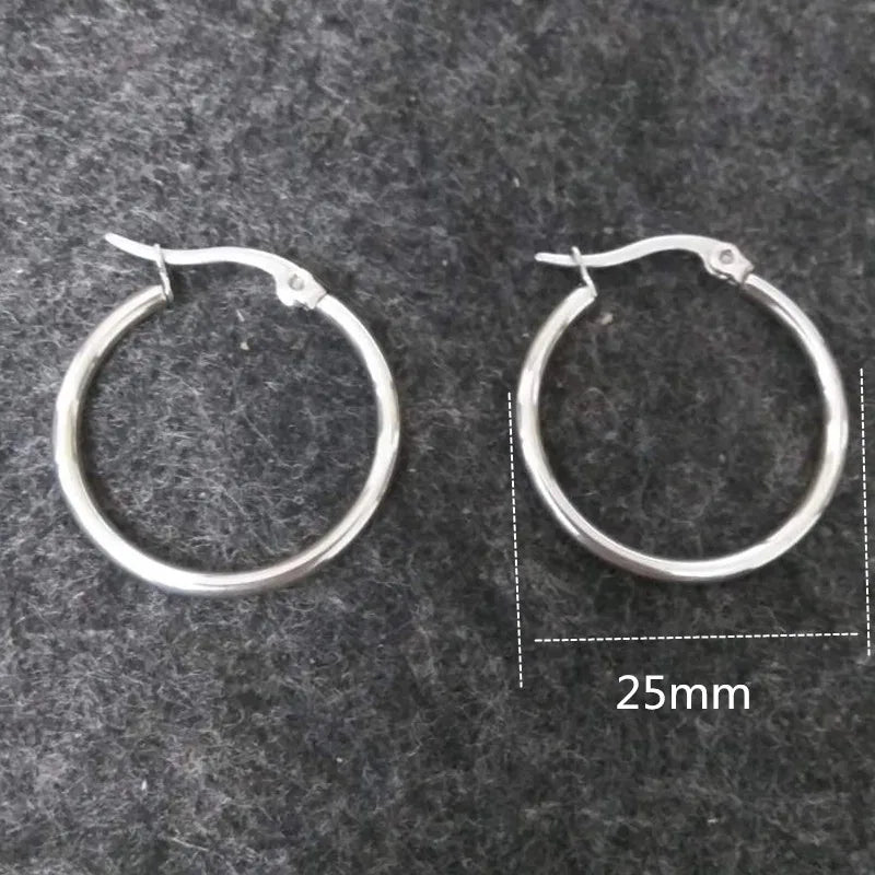 25mm Titanium 316L Stainless Steel Circle Hoop Earrings Vacuum Plating No Fade Anti-allergy