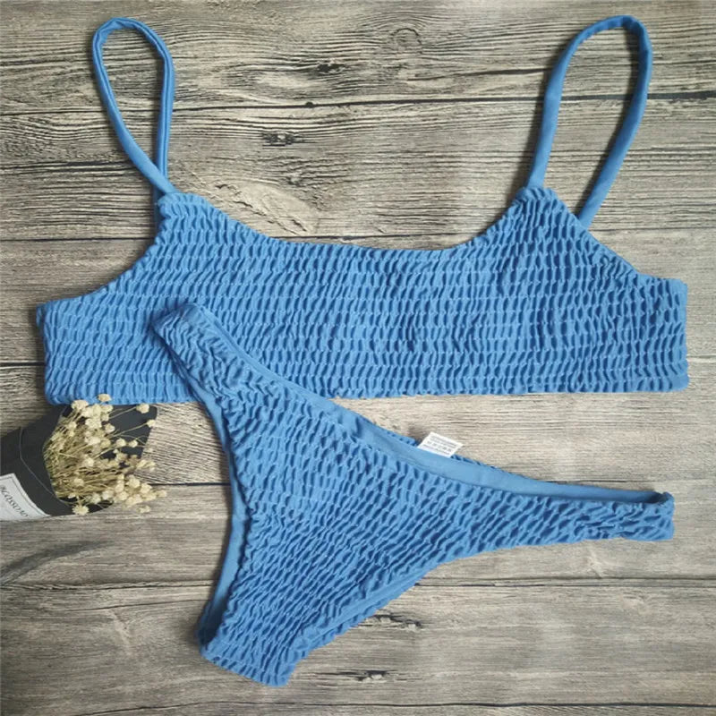 Sexy Bikini 2024 Woman Swimwear Fold Push-Up Knitting Bra Bandage Bikini Set Female Holiday Beach Bathing Suits