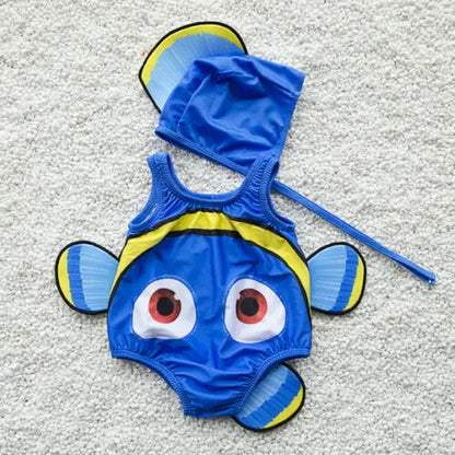 2PCS Kids Baby Girl Swimsuit Goldfish Swimwear Swimmable Costume+Swimming Hat 2019 New Cute High Quality Hot Sale