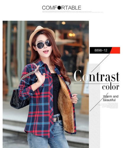 Plus Velvet Thicker Shirt Style Jacket Coat 2023 Winter New Hot Multicolor Plaid Warm Fleece Women Tops Brand Female Outerwear