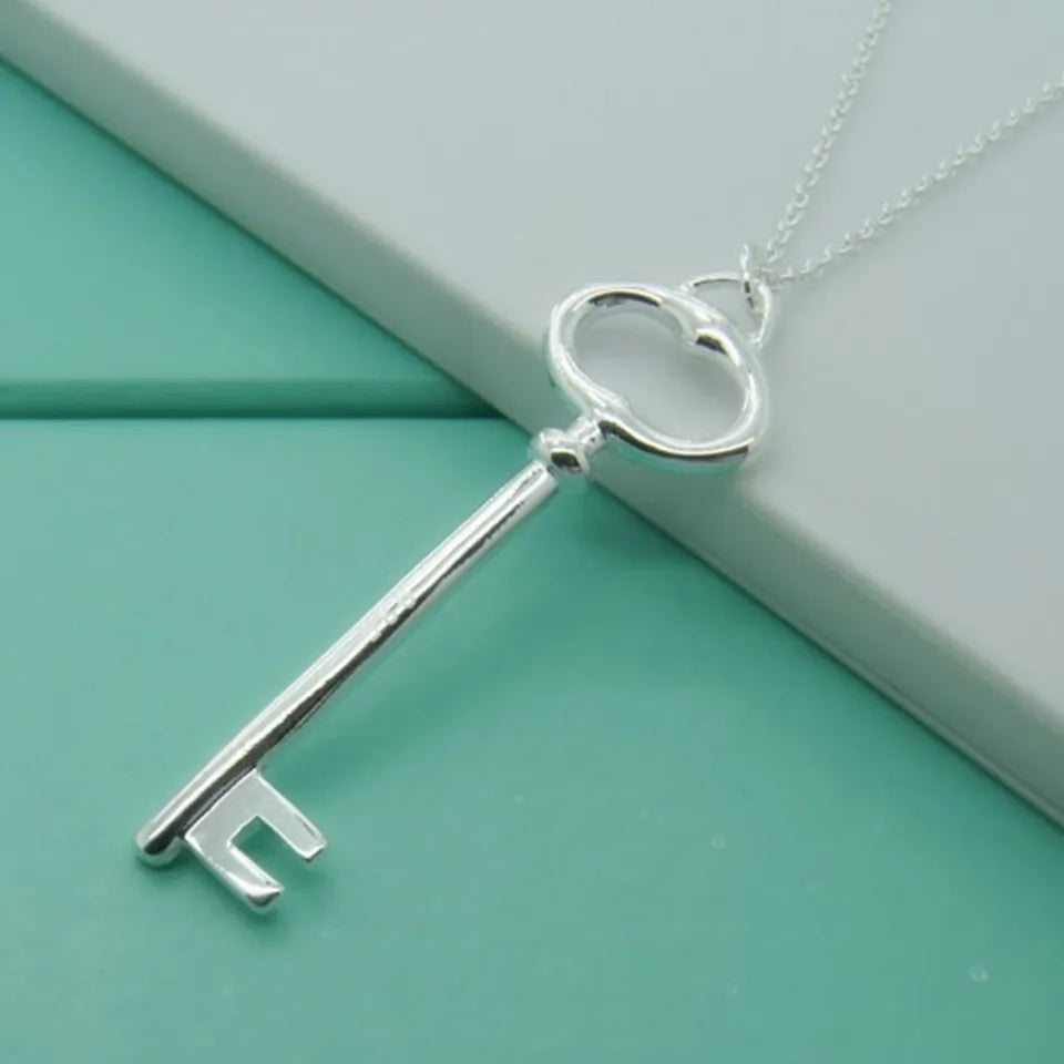 925 Sterling Silver Crystal Heart Round Key Pendant Necklace For Women Wedding Jewelry Silver Color Fashion Jewelry Gift