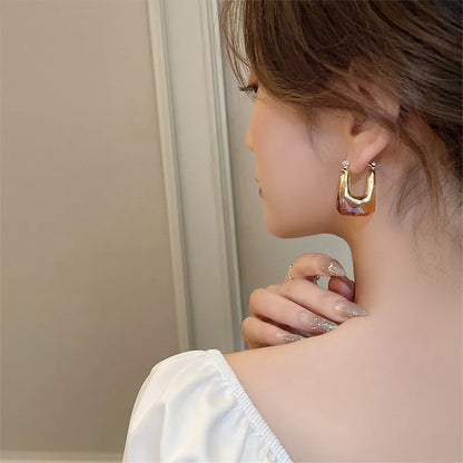 2023 New Fashion Korean Oversized Brown Drop Earrings for Women Bohemian U Shaped Golden Square Wedding Earrings Jewelry Gift