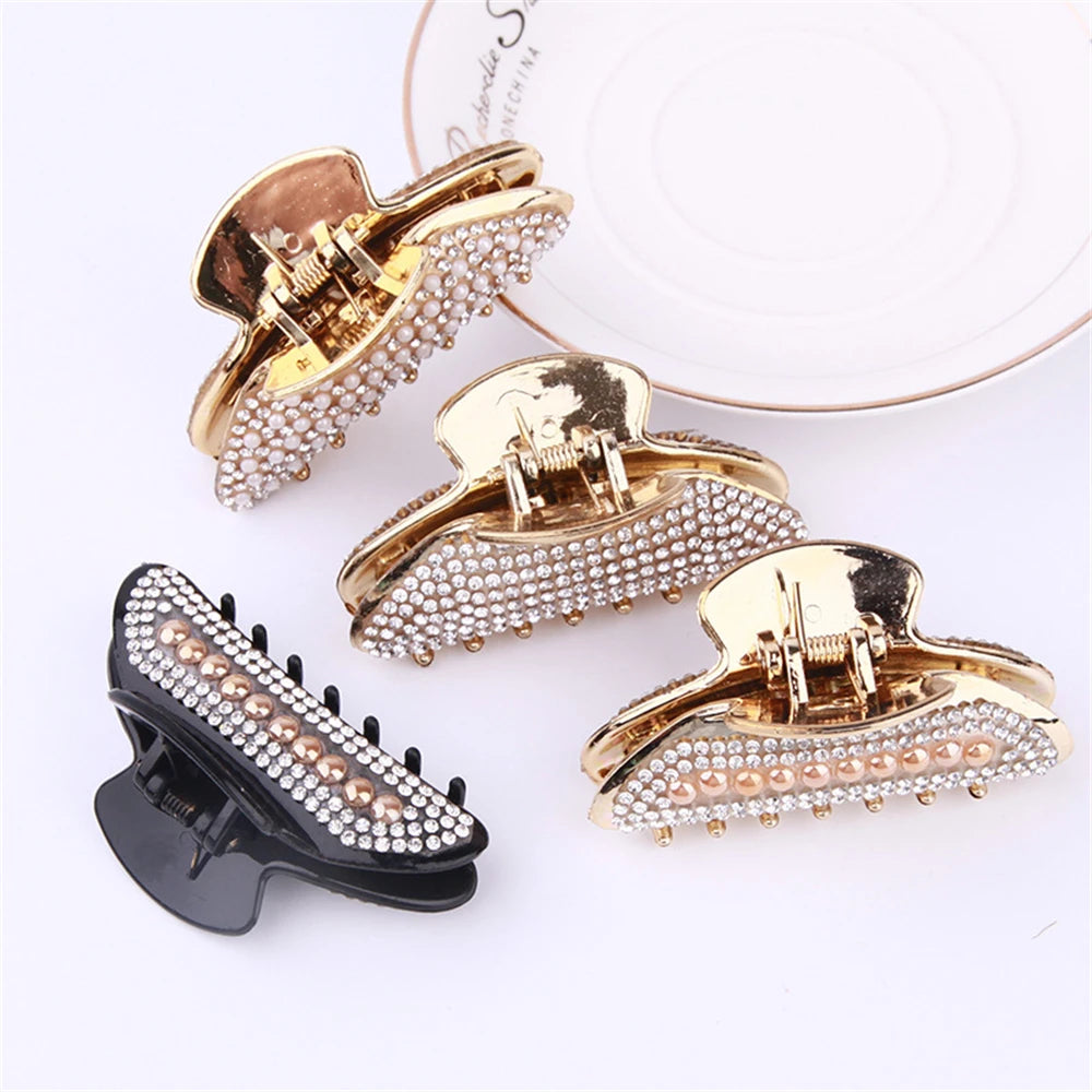 New Glitter Rhinestone Hair Claws for Women Alloy Hairpins Crab Clamp Horsetail Grab Clip Fashion Hair Accessories