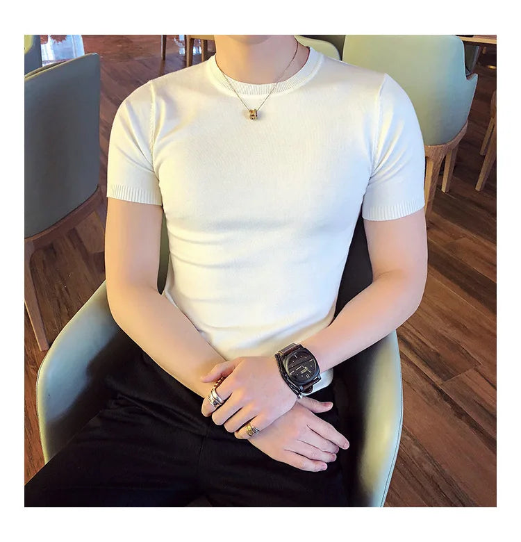 Top Quality Summer Thin Short Sleeved Knitwear T-shirt Men Clothing 2024 Solid Color Slim Fit O-Neck Tee Shirt Streetwear 3XL-M