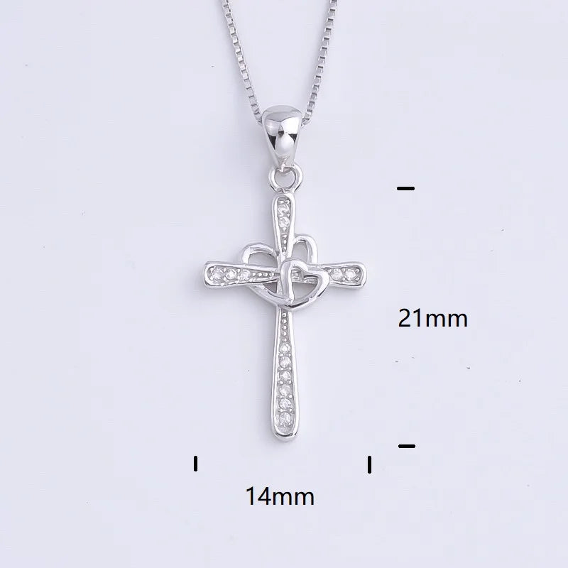 Pekurr 925 Sterling Silver Heart Zircon Templar Cross Necklaces For Women Long Chains Collar Pendants Trinket Jewelry Gift