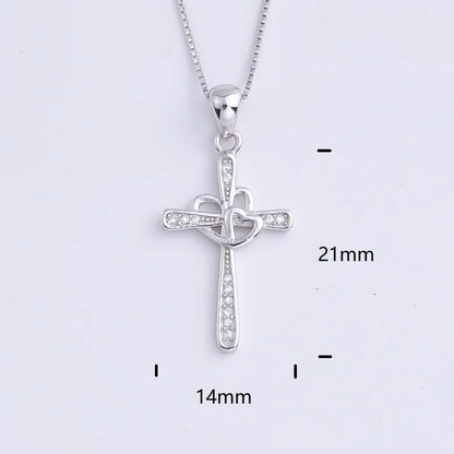 Pekurr 925 Sterling Silver Heart Zircon Templar Cross Necklaces For Women Long Chains Collar Pendants Trinket Jewelry Gift